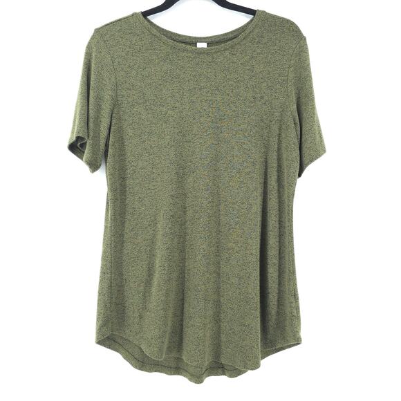 Old Navy Tops - Old Navy Luxe Essential Basic Tee Olive Green Speckeled Stretchy Rounded Hem M